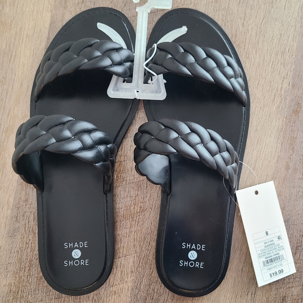 NWT Shade and Shore Black sandal with Braided Straps